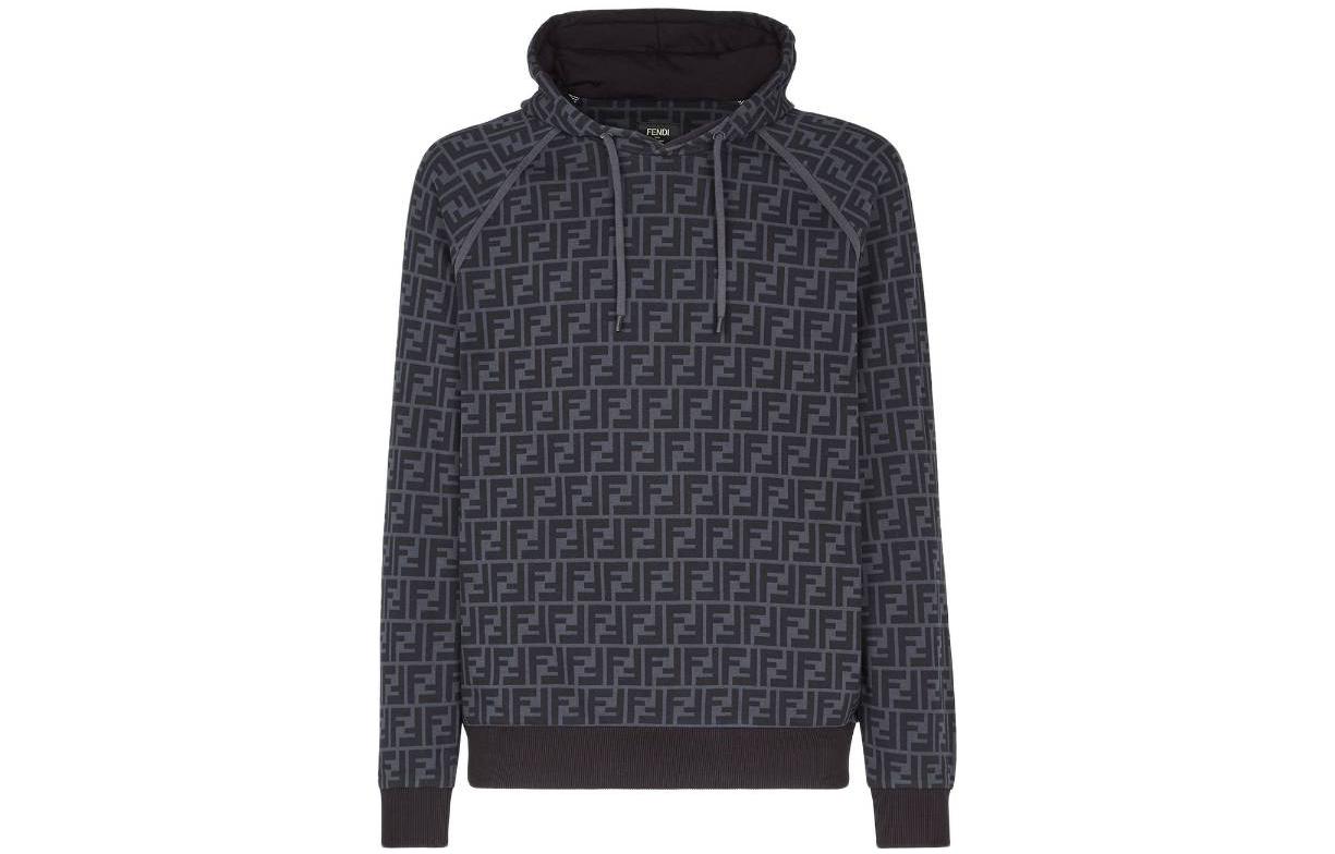 FENDI FW22  Black Hoodie with Letter Print. FY0945A6ZTFIJ70