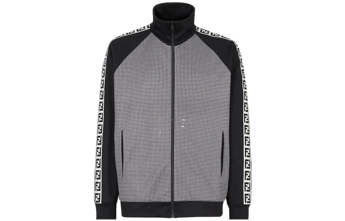 Order フェンディ FW22 ブラック千鳥格子ロゴプリント ハイネックルーズジャケット FAF662AL47F0J8Z