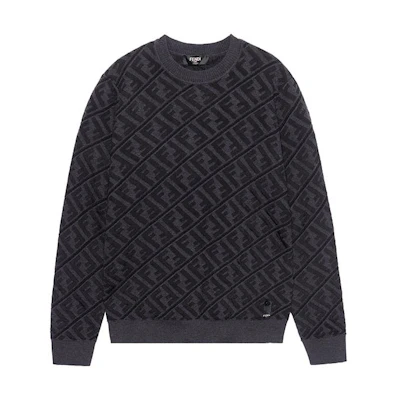FENDI FW22 Black Knit Pullover Sweater with All-Over Logo Print. FZX005ALJXF06T0