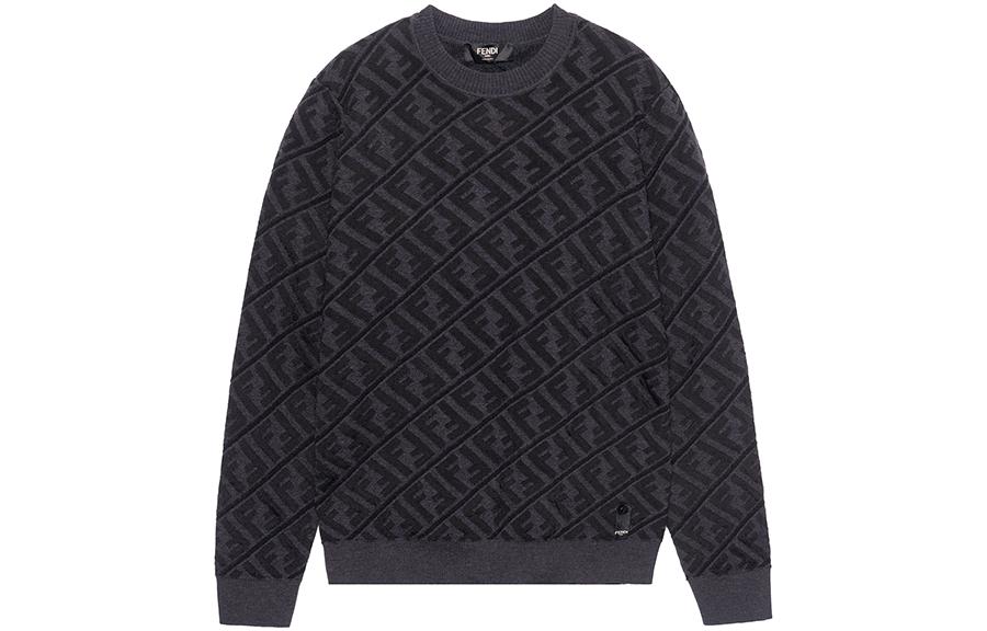 Order FENDI FW22 Sweater Hitam Knit dengan Motif Logo Seluruhnya. FZX005ALJXF06T0