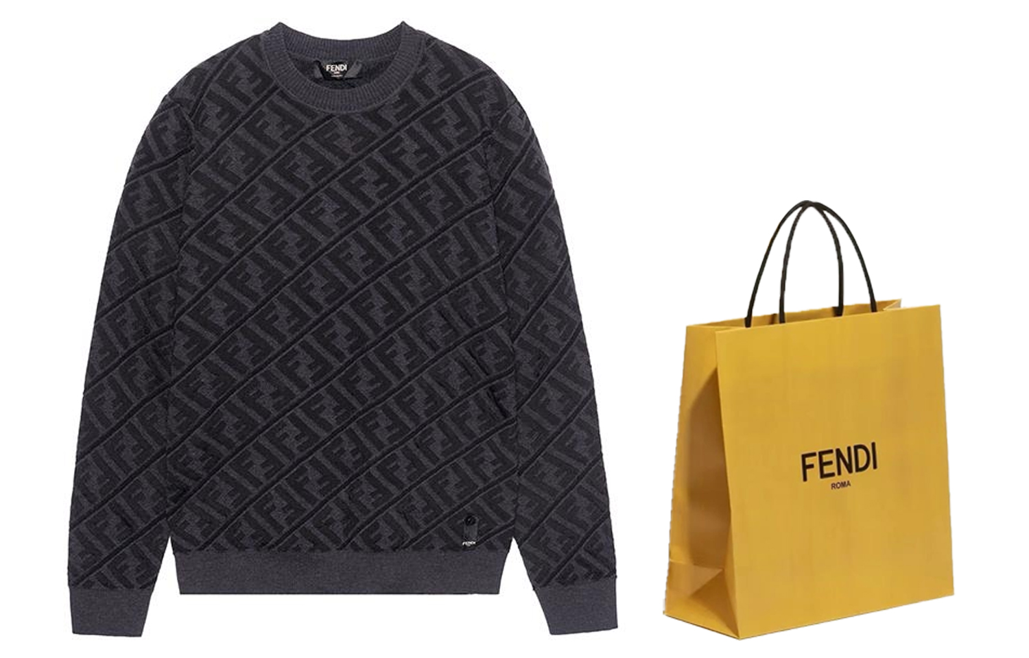 Shop FENDI FW22 Sweater Hitam Knit dengan Motif Logo Seluruhnya. FZX005ALJXF06T0