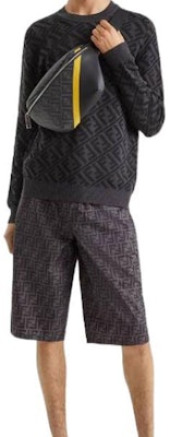 FENDI FW22 Black Knit Pullover Sweater with All-Over Logo Print. FZX005ALJXF06T0 Details for FENDI FW22 Black Knit Pullover Sweater with All-Over Logo Print. FZX005ALJXF06T0