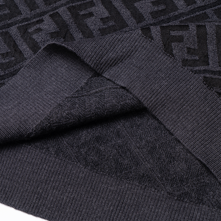Cheap FENDI FW22 Sweater Hitam Knit dengan Motif Logo Seluruhnya. FZX005ALJXF06T0
