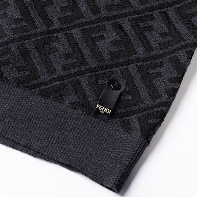 FENDI FW22 Black Knit Pullover Sweater with All-Over Logo Print. FZX005ALJXF06T0 1