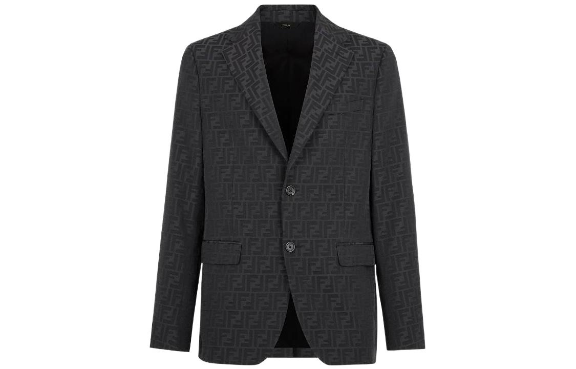 FENDI FW22  Black Logo Print Single-Breasted Blazer. FJ0498A4QQF0QT6