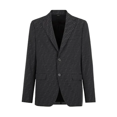 FENDI FW22 Black Logo Print Single-Breasted Blazer. FJ0498A4QQF0QT6