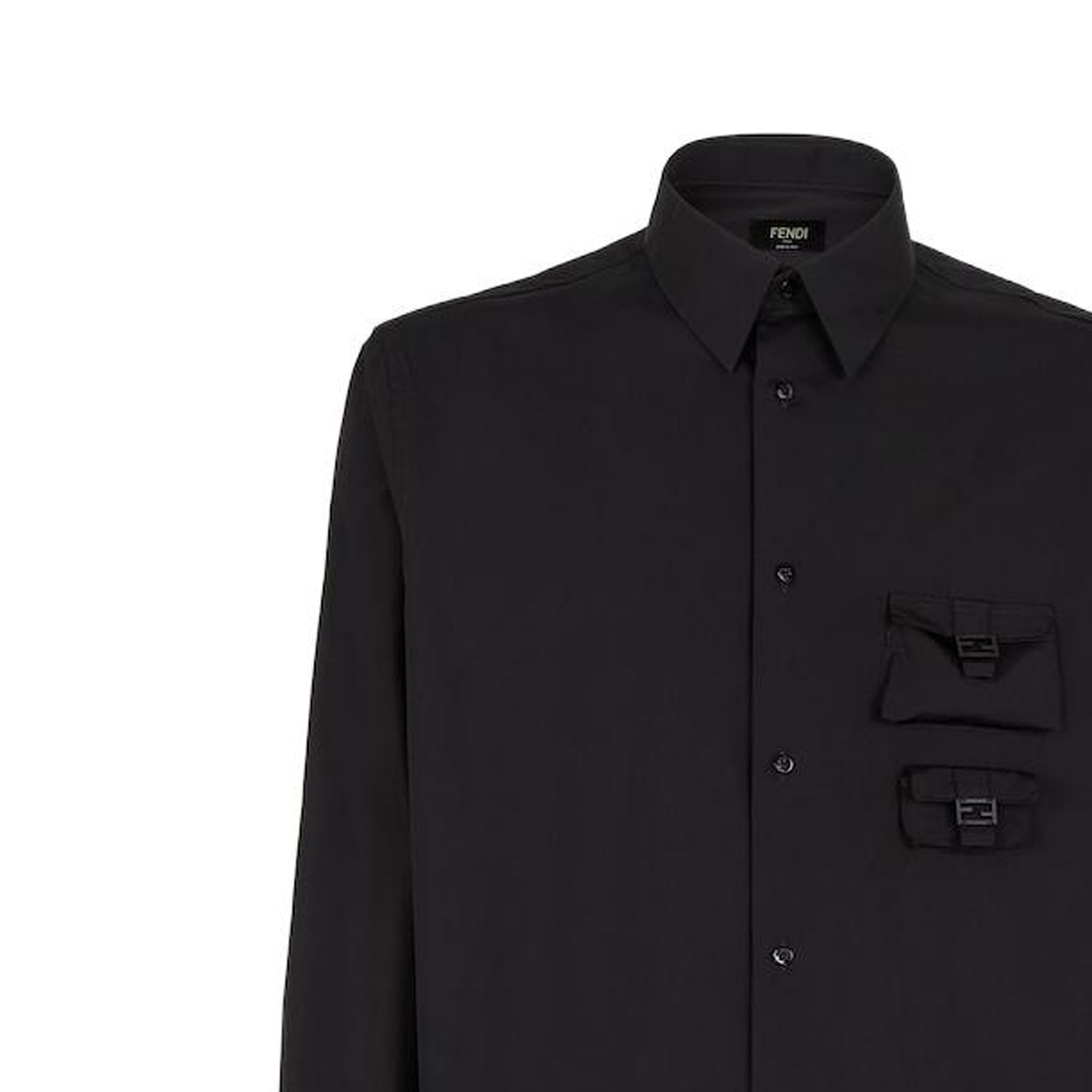 Shop 芬迪 FW22 黑色长袖单排扣棉衬衫 FS1071AM8SF0QA1