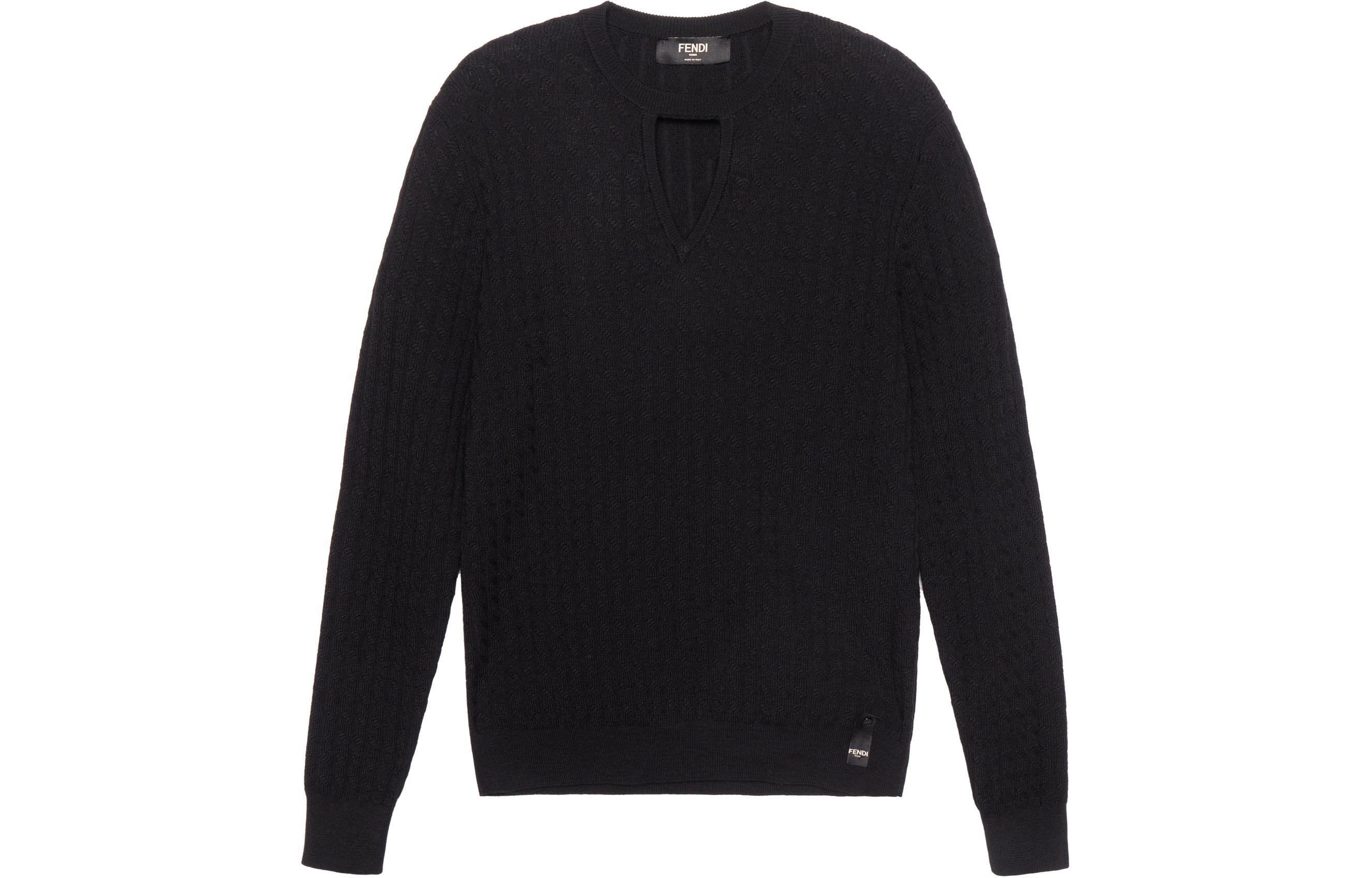 Order FENDI FW22 Sweater Rajut Wol Hitam Solid Kabel. FZX077AL3PF0QA1