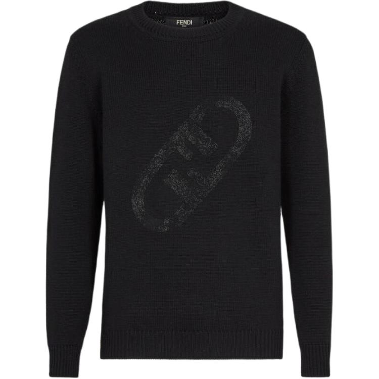 FENDI FW22  Black Solid Color Crewneck Pullover Sweater. FZX088AL3WF0QA1