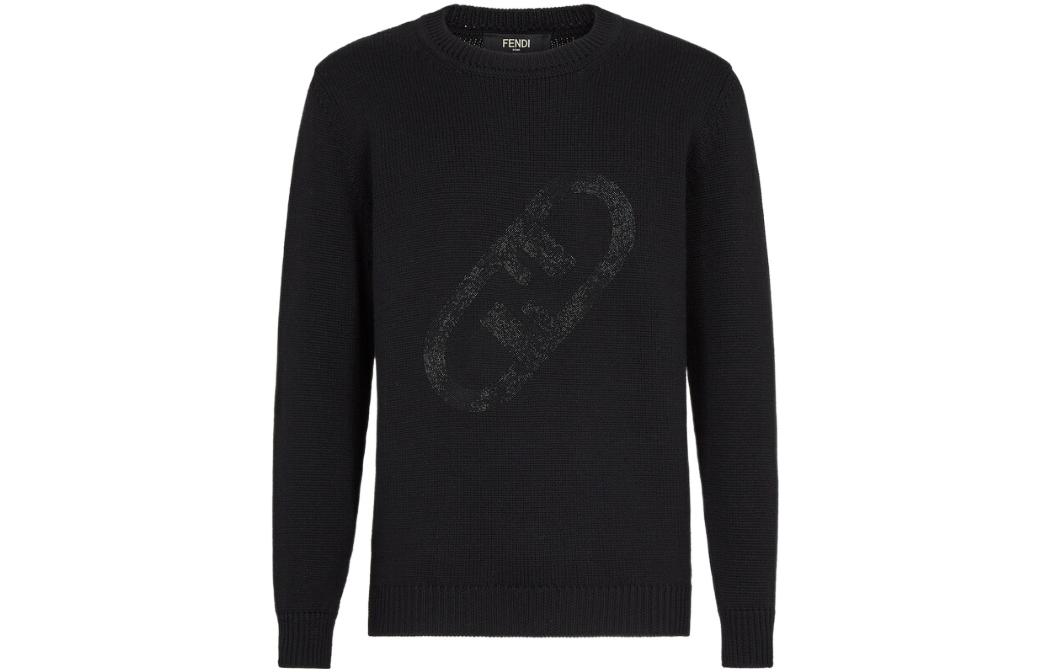 Order フェンディ FW22 ブラック 無地 クルーネック プルオーバー セーター. FZX088AL3WF0QA1