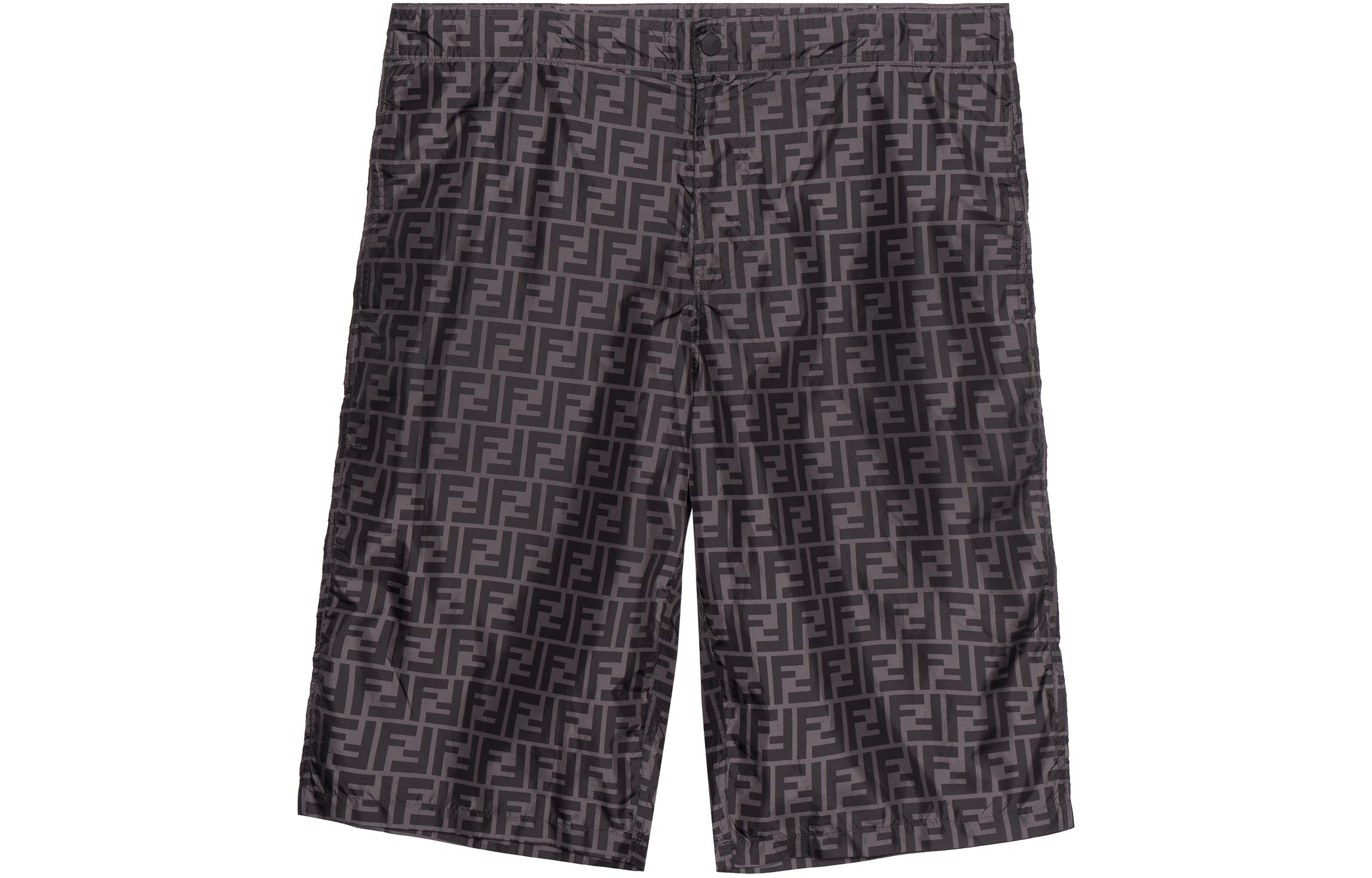 FENDI FW22  Black Straight Shorts with All-Over Logo Print. FXB079AL4EF0DS7
