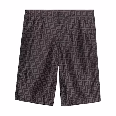 FENDI FW22 Black Straight Shorts with All-Over Logo Print. FXB079AL4EF0DS7