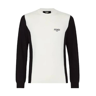 FENDI FW22 Black White Knit Pullover Sweater Contrast Crewneck. FZY471AM0ZF0J8Z