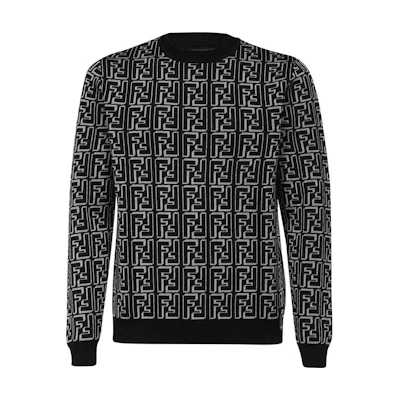 FENDI FW22 Black White Patterned Crewneck Pullover Sweater. FZX009ALJZF0UZ0