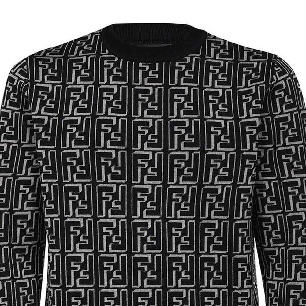 Details for FENDI FW22 黑白图案圆领毛衣针织衫。 FZX009ALJZF0UZ0