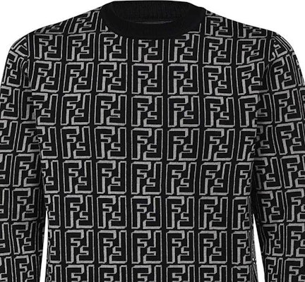 FENDI FW22 Black White Patterned Crewneck Pullover Sweater. FZX009ALJZF0UZ0 Details for FENDI FW22 Black White Patterned Crewneck Pullover Sweater. FZX009ALJZF0UZ0
