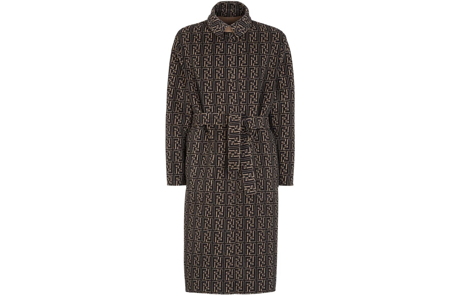 Shop FENDI FW22 Abrigo Marrón Reversible con Cinturón y Mangas Largas. FF0667AL57F1I8P