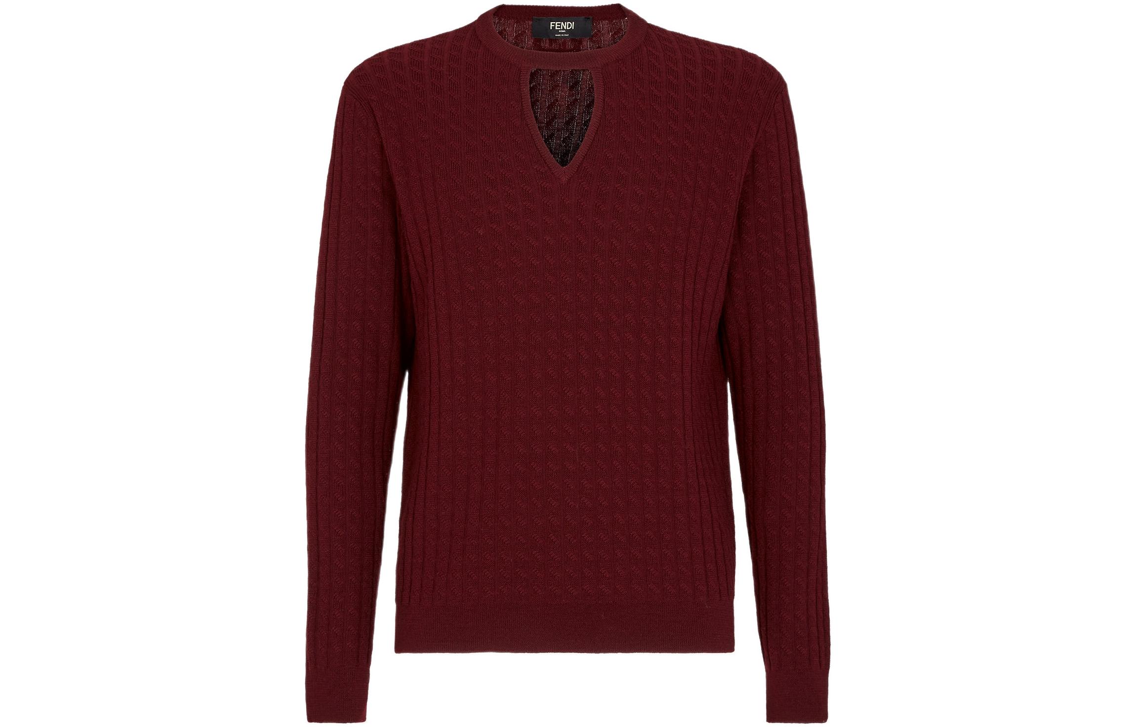 FENDI FW22  Burgundy Cable Knit Wool Sweater. FZX077AL3PF012T