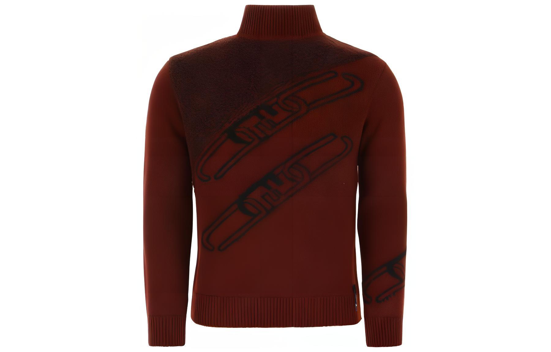 FENDI FW22  Burgundy Colorblock Monogram Jacquard High-Neck Sweater. FZX073AL3SF1IO2