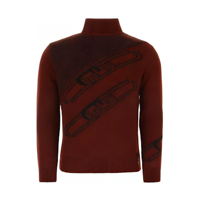 FENDI FW22 Burgundy Colorblock Monogram Jacquard High-Neck Sweater. FZX073AL3SF1IO2
