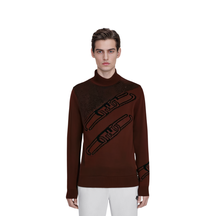 Purchase FENDI FW22 酒紅拼色字母提花高領毛衣. FZX073AL3SF1IO2