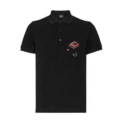 FENDI FW22 Casual Solid Color Crew Neck Polo Shirt - Black FY0985AL3BF0QY3