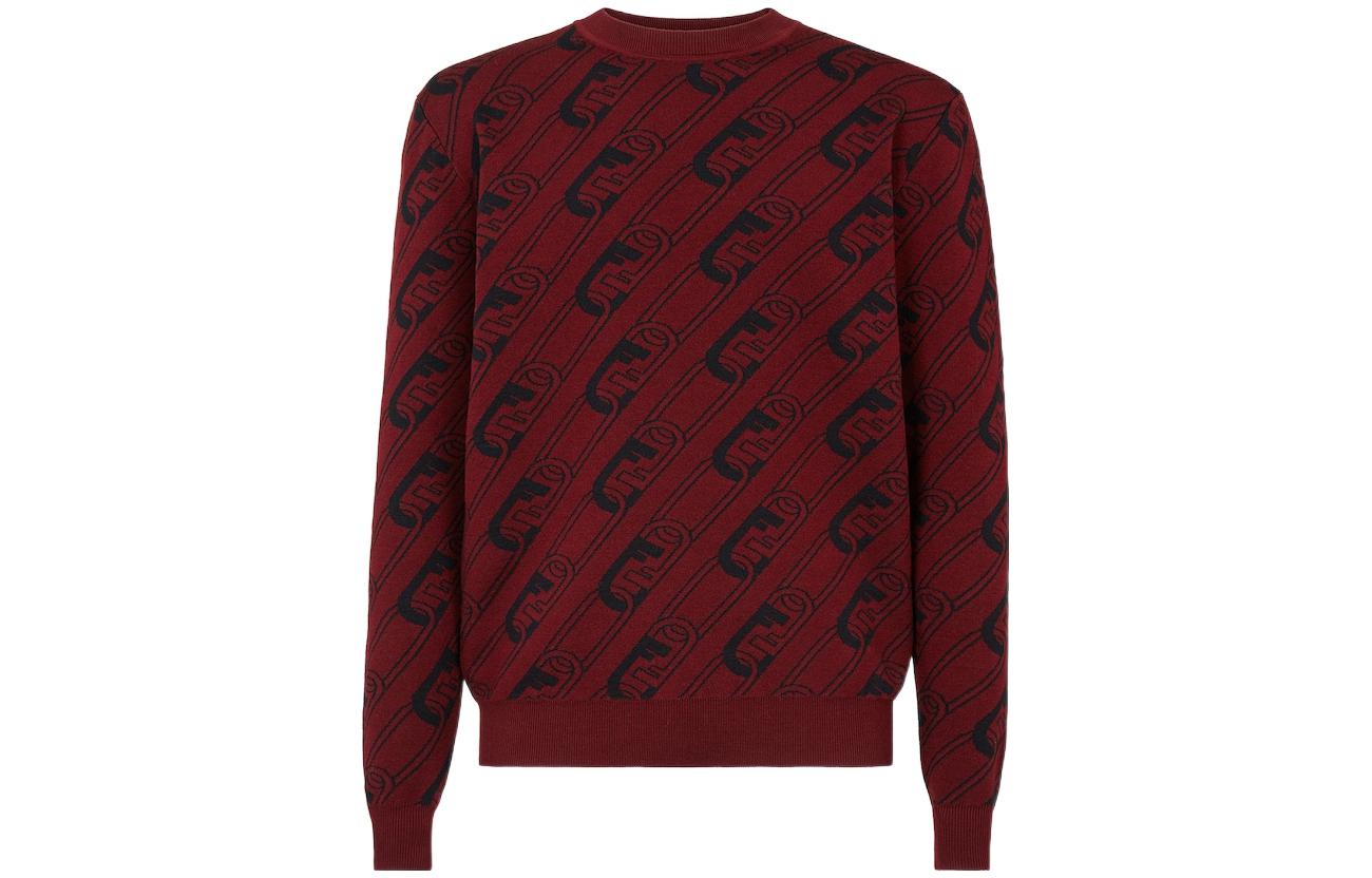 FENDI FW22  Chain Inlaid Colorblock Knit Pullover Sweater. FZX061AL3IF1COL