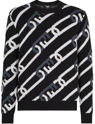 FENDI FW22 Chain Pattern Crewneck Pullover Sweater Black FZX085AL3VF0QA1 Buy FENDI FW22 Chain Pattern Crewneck Pullover Sweater Black FZX085AL3VF0QA1
