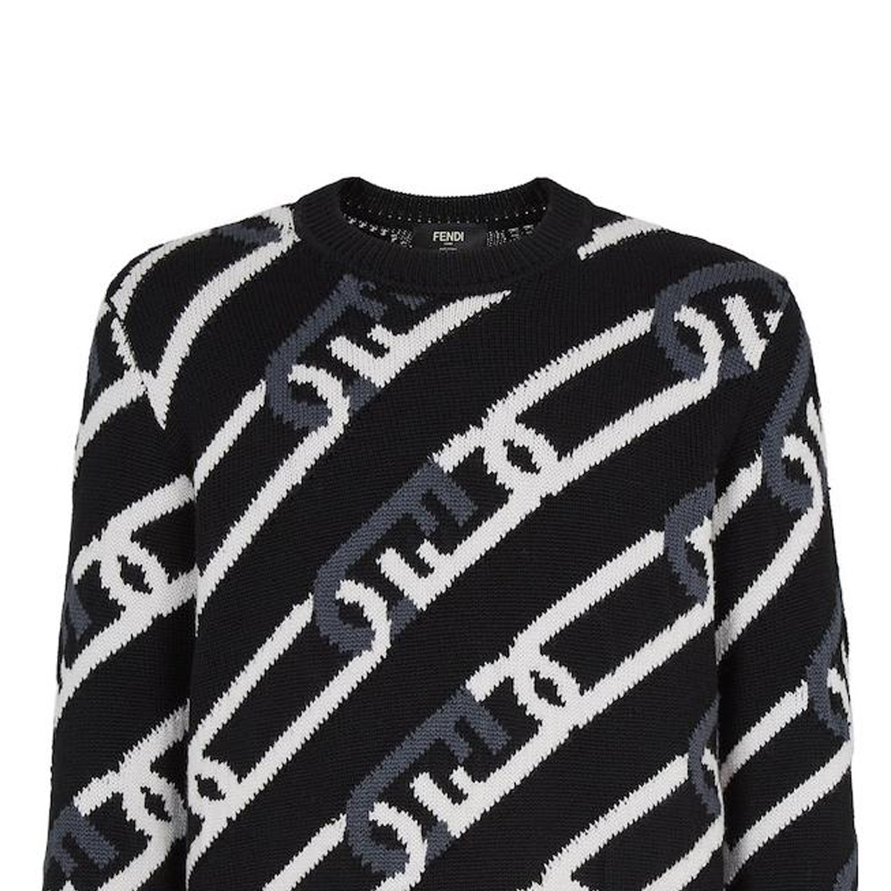 Sizing FENDI FW22 链条图案黑色圆领毛衣 FZX085AL3VF0QA1
