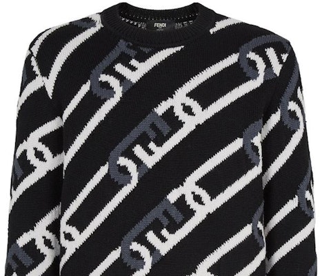 FENDI FW22 Chain Pattern Crewneck Pullover Sweater Black FZX085AL3VF0QA1 Sizing FENDI FW22 Chain Pattern Crewneck Pullover Sweater Black FZX085AL3VF0QA1