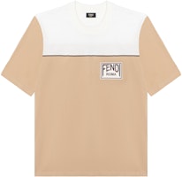 FENDI FW22 Logo Print Color-Block Short Sleeve T-Shirt Light Brown FAF654AKHAF1200 FENDI FW22 Logo Print Color-Block Short Sleeve T-Shirt Light Brown FAF654AKHAF1200