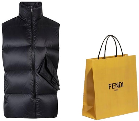 FENDI FW22 黑色壓紋拉鍊立領羽絨背心 FAA873AM0KF0GME Shop FENDI FW22 黑色壓紋拉鍊立領羽絨背心 FAA873AM0KF0GME