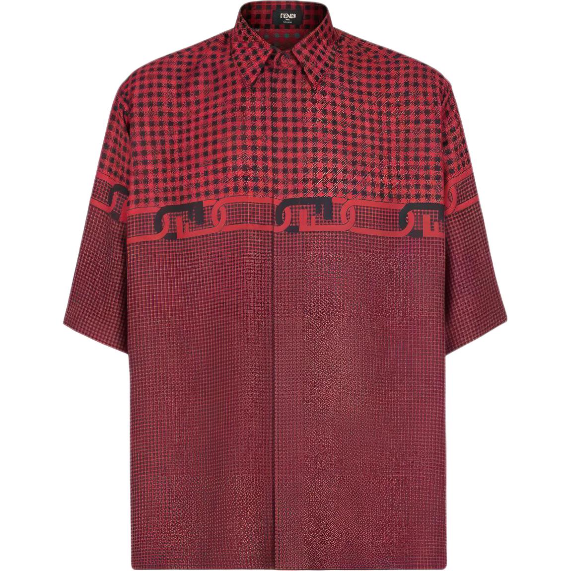 FENDI FW22  Red Checkered Print Short Sleeve Button-Up Shirt. FS0795AL2KF01VC
