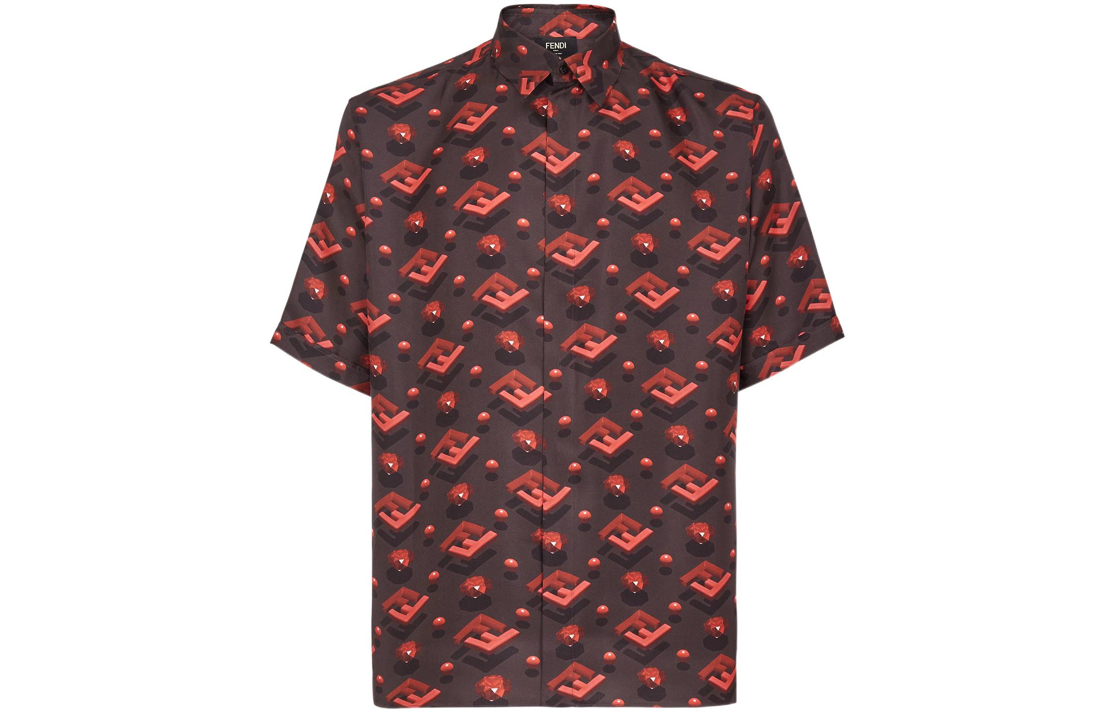 Order FENDI FW22  Red Short-Sleeve Shirt with All-Over Logo Print FS0795AL54F0QK0