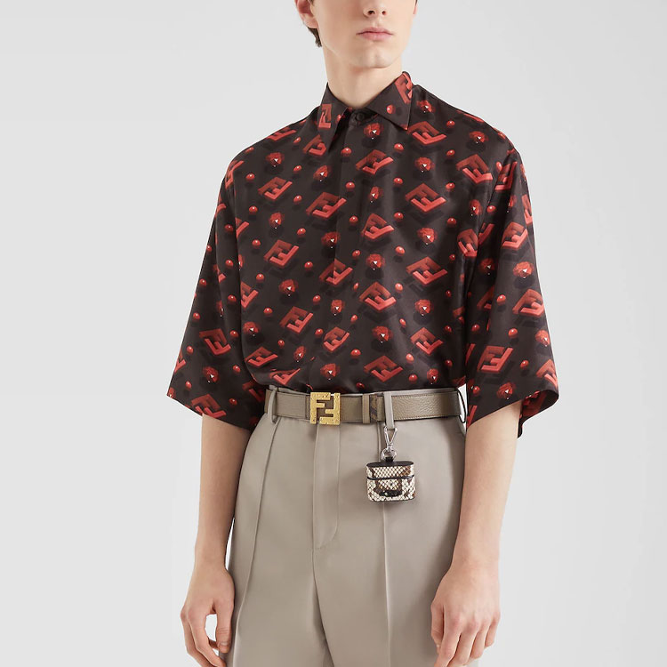 Shop FENDI FW22  Red Short-Sleeve Shirt with All-Over Logo Print FS0795AL54F0QK0