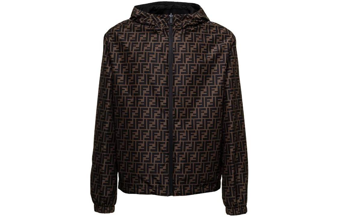 FENDI FW22  Reversible Logo Print Hooded Jacket Brown. FAA615AKH1F13IZ