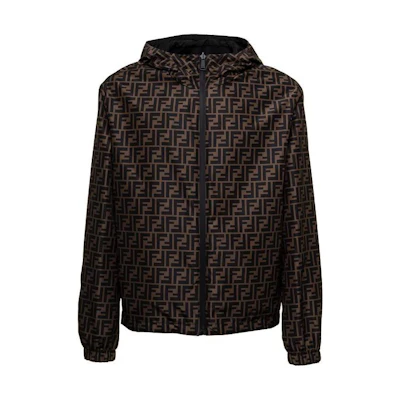 FENDI FW22 Reversible Logo Print Hooded Jacket Brown. FAA615AKH1F13IZ