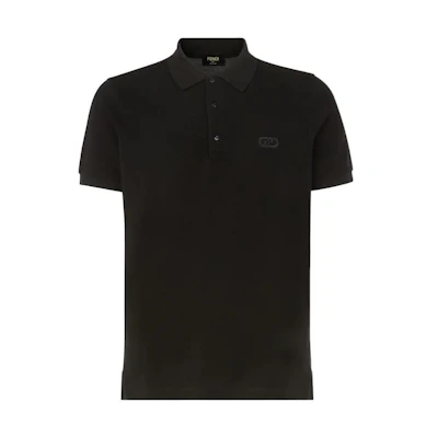 FENDI FW22 Solid Color Casual Black Polo Shirt. FY0985AL0GF0QA1