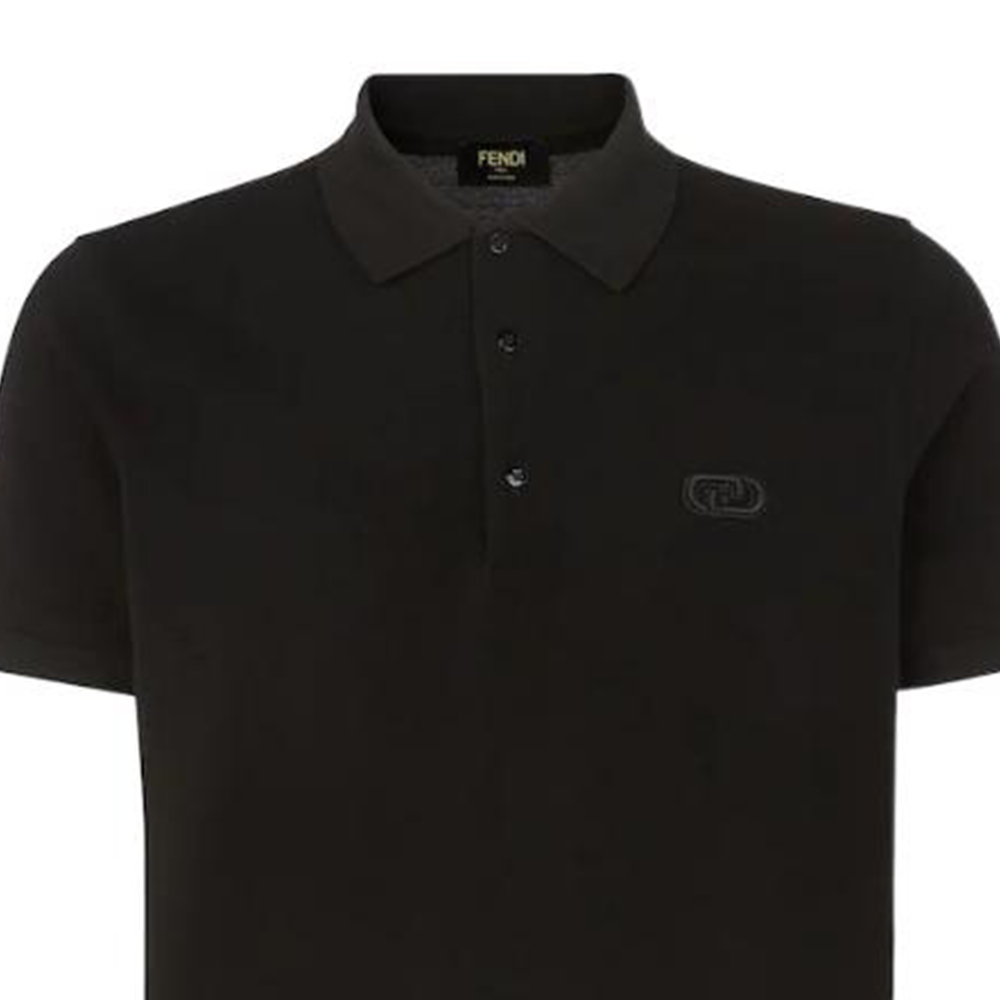 Shop 펜디 FW22 솔리드 컬러 캐주얼 블랙 폴로 셔츠. FY0985AL0GF0QA1