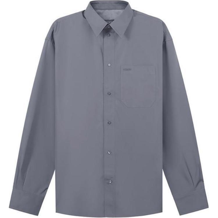 FENDI FW22  Solid Color Long Sleeve Button-Up Shirt Dark Grey FS1016AITEF0DUC