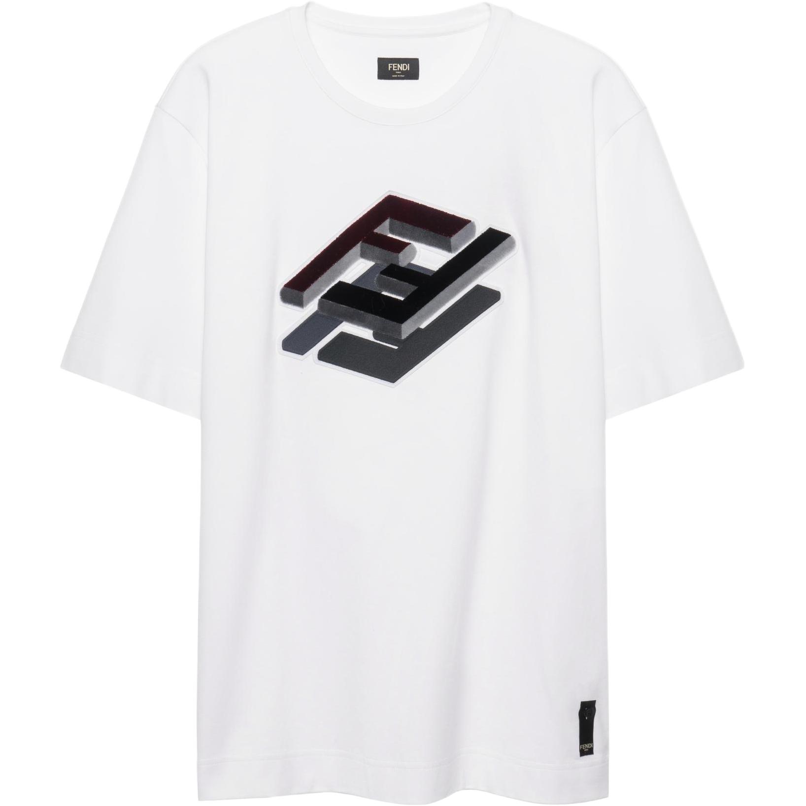 FENDI FW22  White Knit T-Shirt with 3D Embroidered Letter Print. FY0936AL36F0QG1
