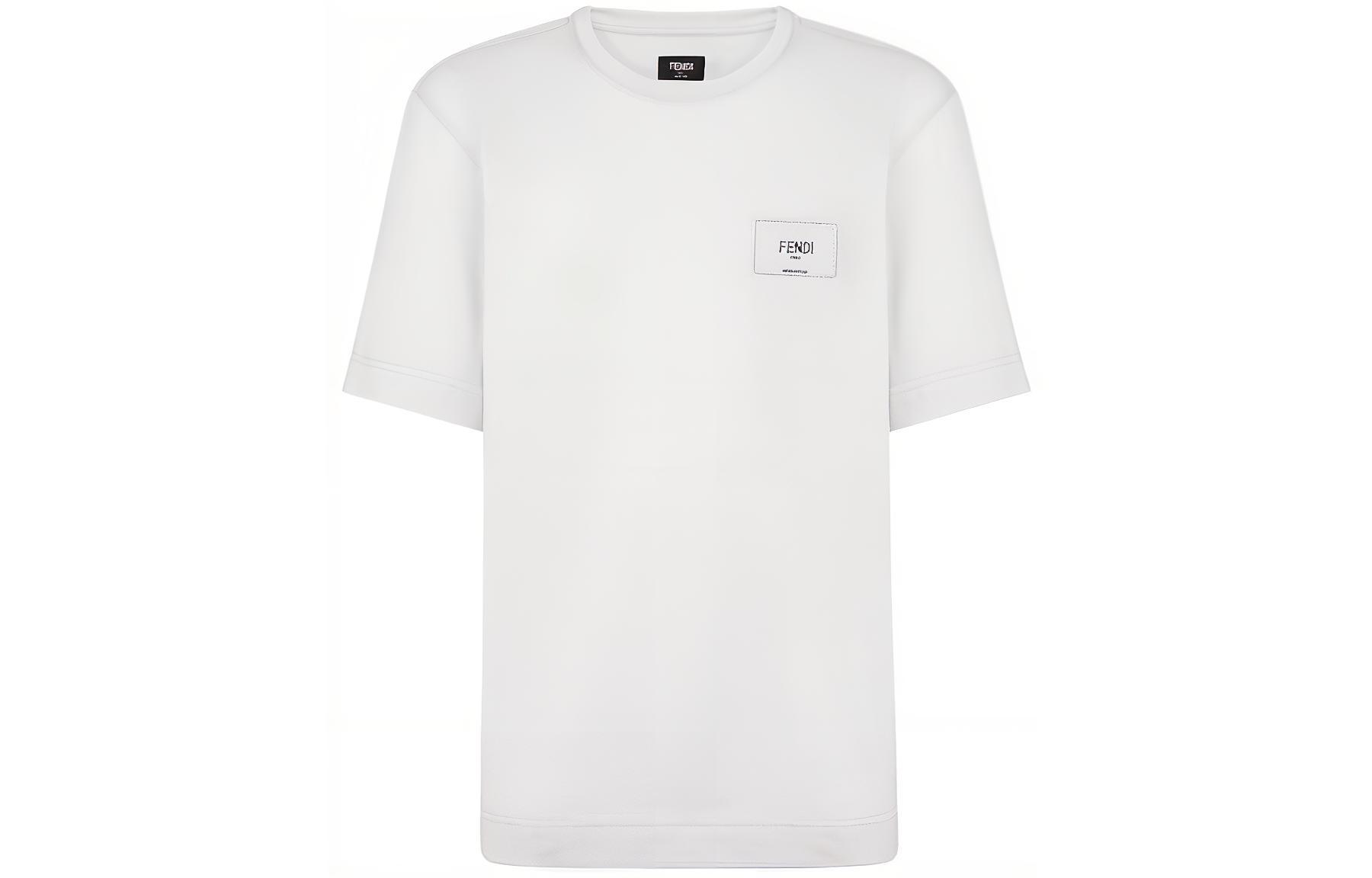 FENDI FW22  White Logo Patch Crewneck T-Shirt. FY0936A9RLF0WA0