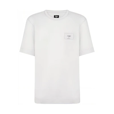 FENDI FW22 White Logo Patch Crewneck T-Shirt. FY0936A9RLF0WA0