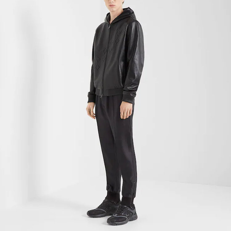 Shop FENDI FW22 黑色寬鬆直筒抽繩休閒褲 FB0787AKCCF0QA1