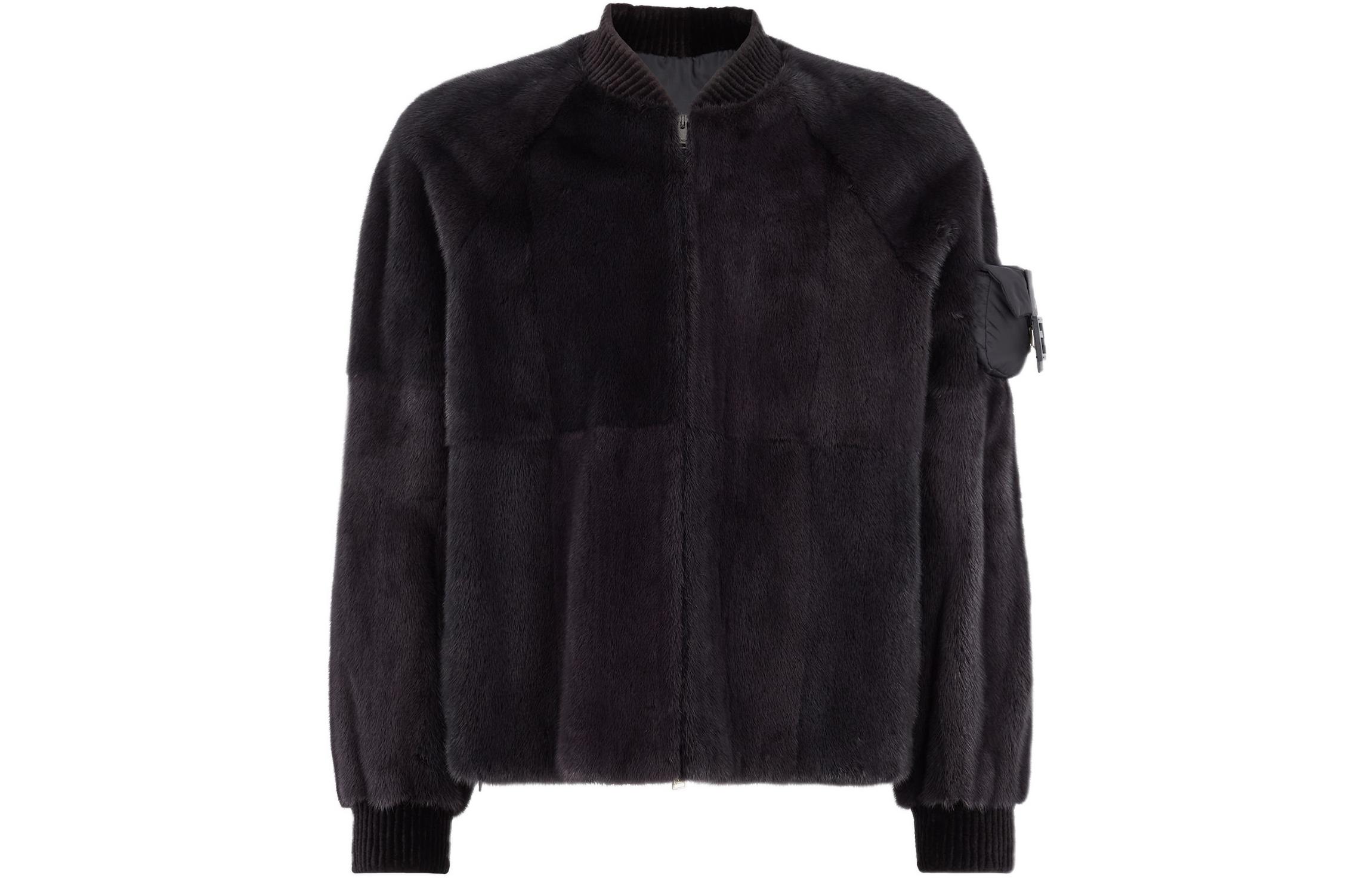 Fendi FW22 Black Solid Color Mink Fur Zip-Up Bomber Jacket FME285ALXKF0TY6