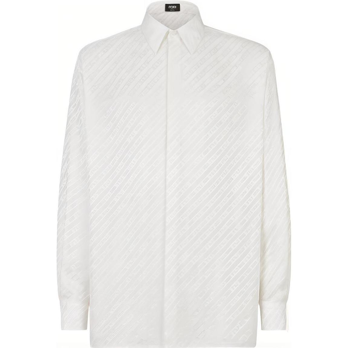 FENDI FW22 Chain Print Long Sleeve Button-Up Shirt White  Fashion FS0585AL2NF0QA0