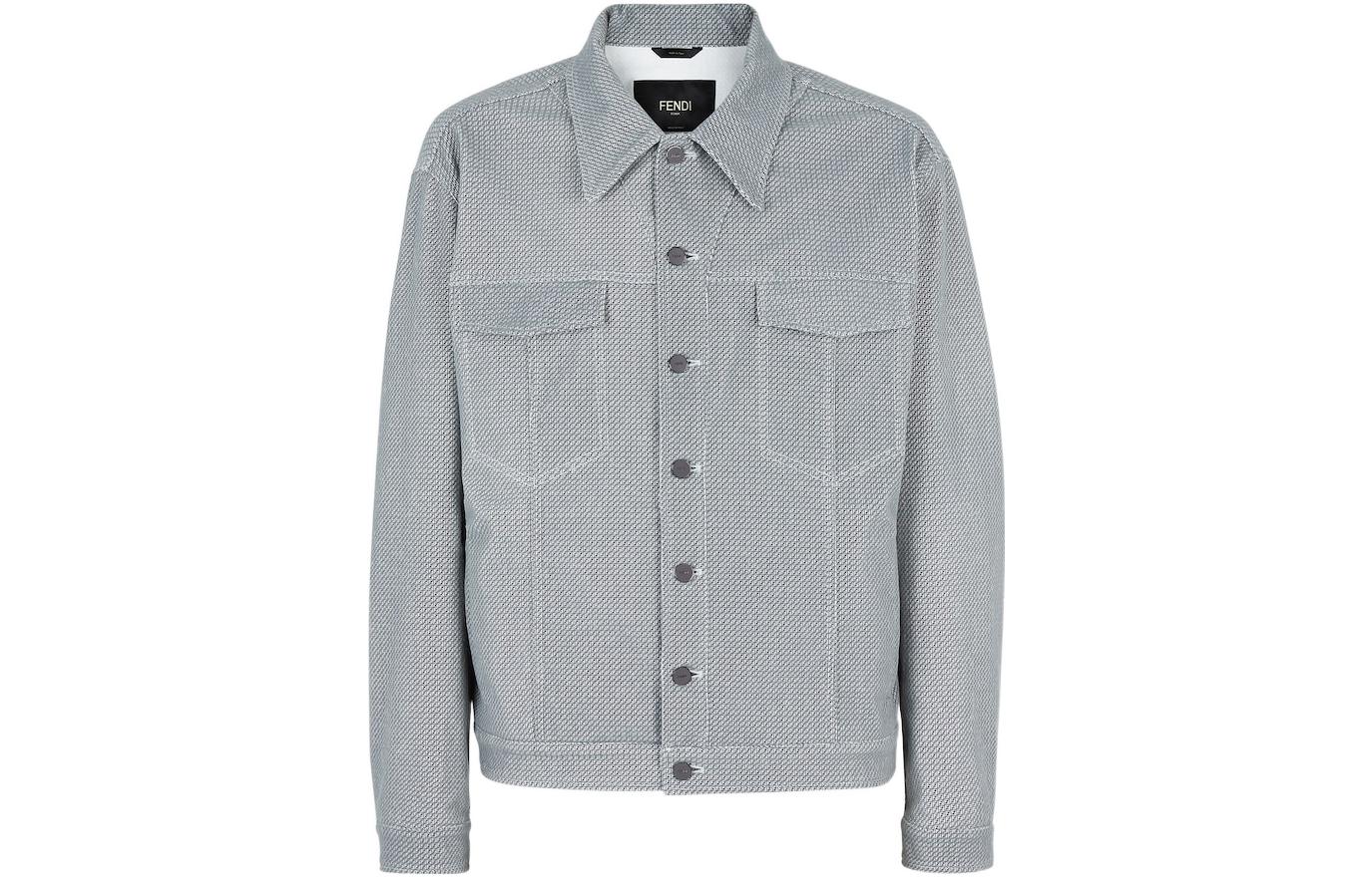 Fendi FW22 Gray Denim Jacket with Button Closure and Chest Pocket FW0428AL10F0QZ0