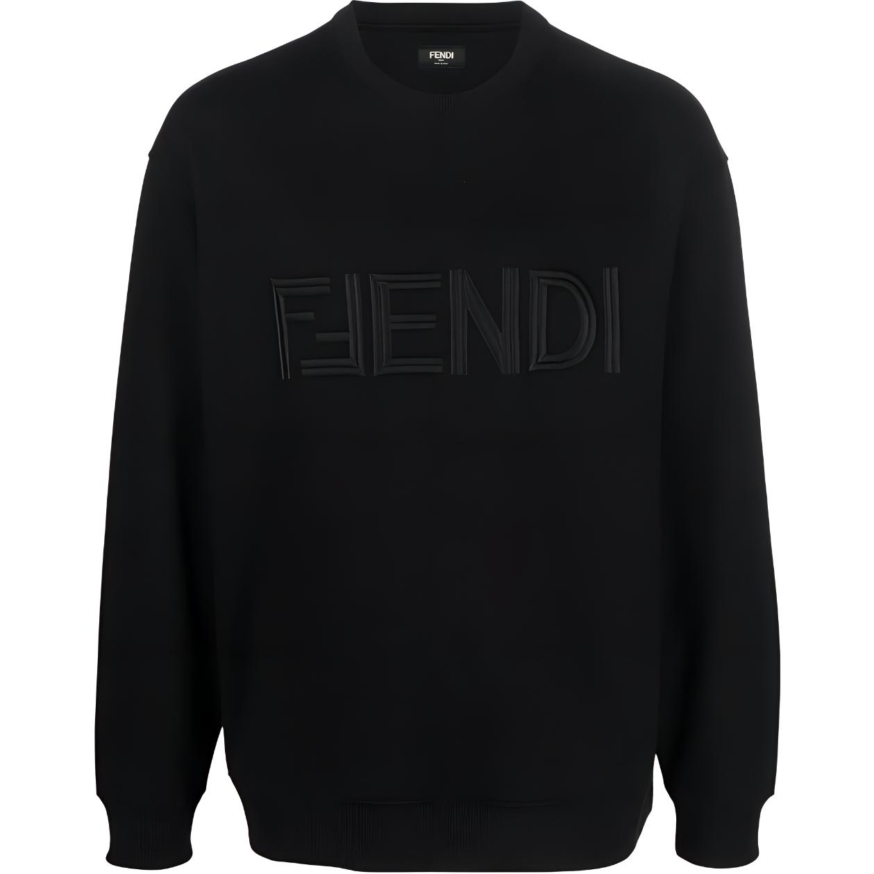 Fendi FW22 Monogram Print Crewneck Pullover Sweatshirt Black () FY3938AM11F0QA1