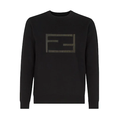 FENDI FW22 Patterned Knit Long-Sleeve Crewneck Sweater Black . FZX116AM69F0QA1