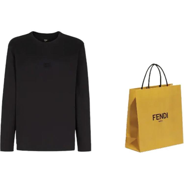 Shop FENDI FW22 Plain Crewneck Long Sleeve Sweatshirt  Black FY1187AM7FF0QA1